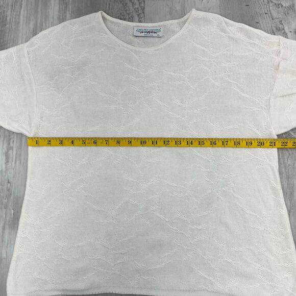 Chelsea Gardens White Knit Floral Texture Lightweight Cottage Fairy Sweater  XL - Picture 6 of 7